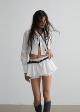 White versatile anti-exposure ruffled mini skirt